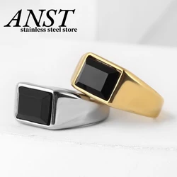Fashion 316L Stainless Steel Vintage Ring Enamel Rings Punk Classic Black Stones Male Enamel Jewelry For Couple Gift