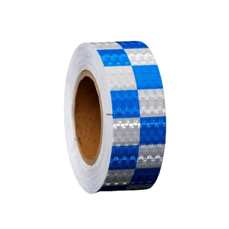 2Inch*33FT Reflective Adhesive Tapes White-Blue Square Waterproof  High Visibility Caution Warning Safety Reflector Car Stickers