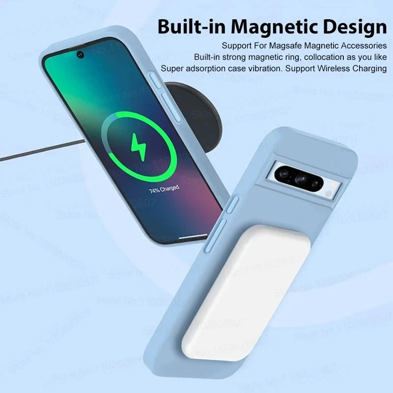 Роскошный магнитный жидкий силиконовый чехол для Google Pixel 8 7 6 Pro Magsafe, чехлы с беспроводной зарядкой для Pixel 9 Pro XL 7A, бампер, чехол