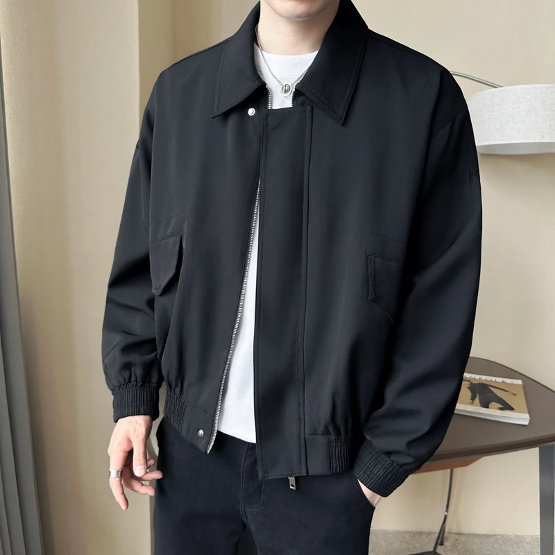 

Spring and Autumn Fashion Simple New Lapel Men Jacket Korean Version High-quality Loose Solid Color Every Day Work Tooling 2024