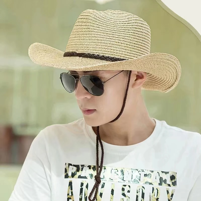 62cm Summer Men\'s Hollow Foldable Straw Hat Outdoor Sunshade Hat Sun Hat Beach Hat Big Eaves Korean Edition Straw Hat