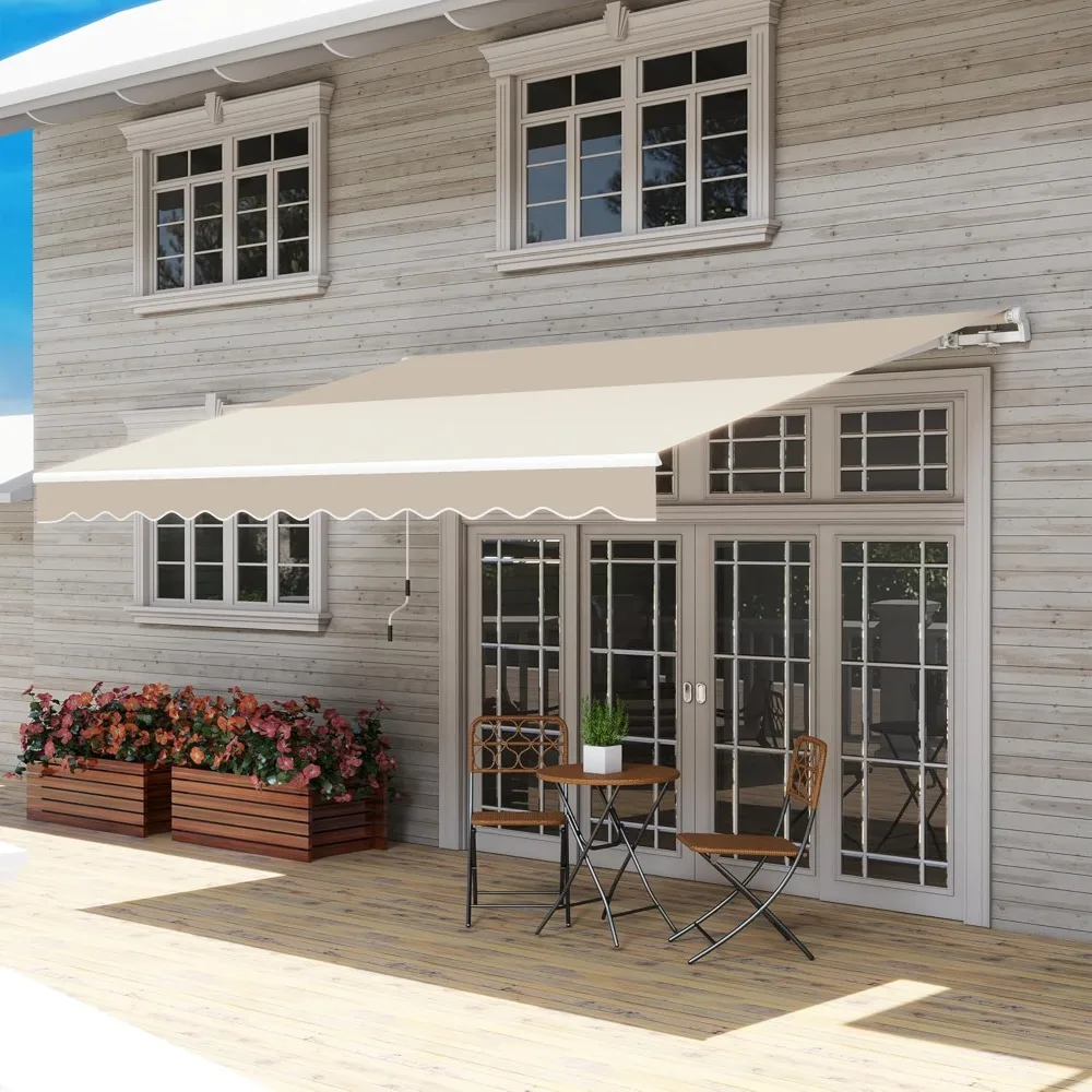 

12' x 10' Retractable Awning Patio Awnings Sun Shade Shelter with Manual Crank Handle, 280g/m² UV & Water-Resistant Fabric