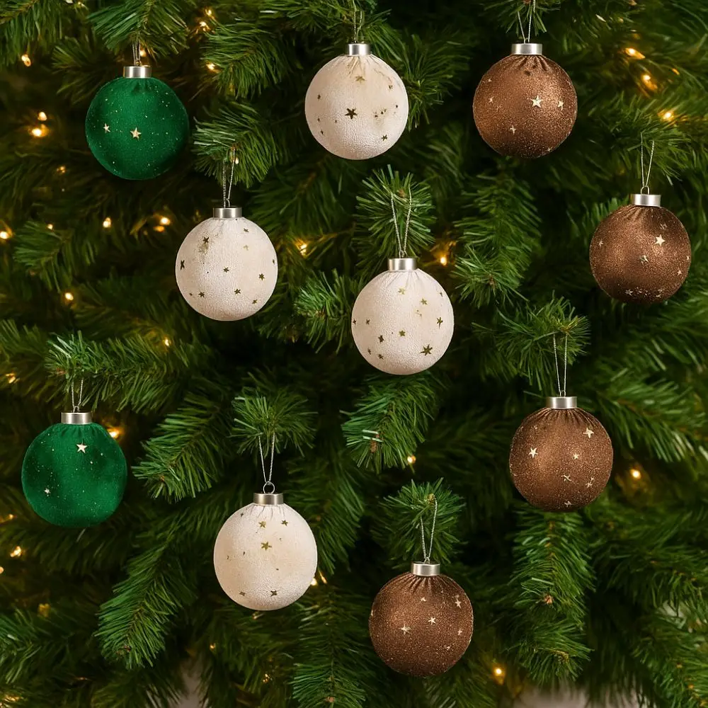 

15pcs 8cm Christmas Ball Pendant Flocking Velvet Xmas Spheres Ornaments Shatterproof Reusable Christmas Hanging Balls New Year