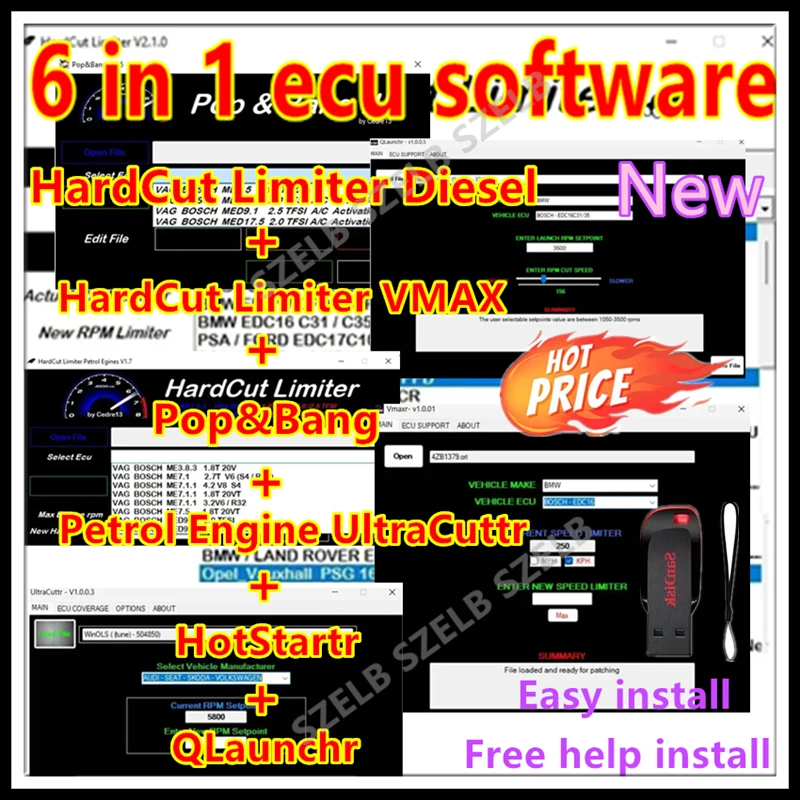 6 IN 1 ECU Software HardCut Limiter Diesel + HardCut Limiter VMAX + Pop&Bang + Petrol Engine UltraCuttr + HotStartr + QLaunchr