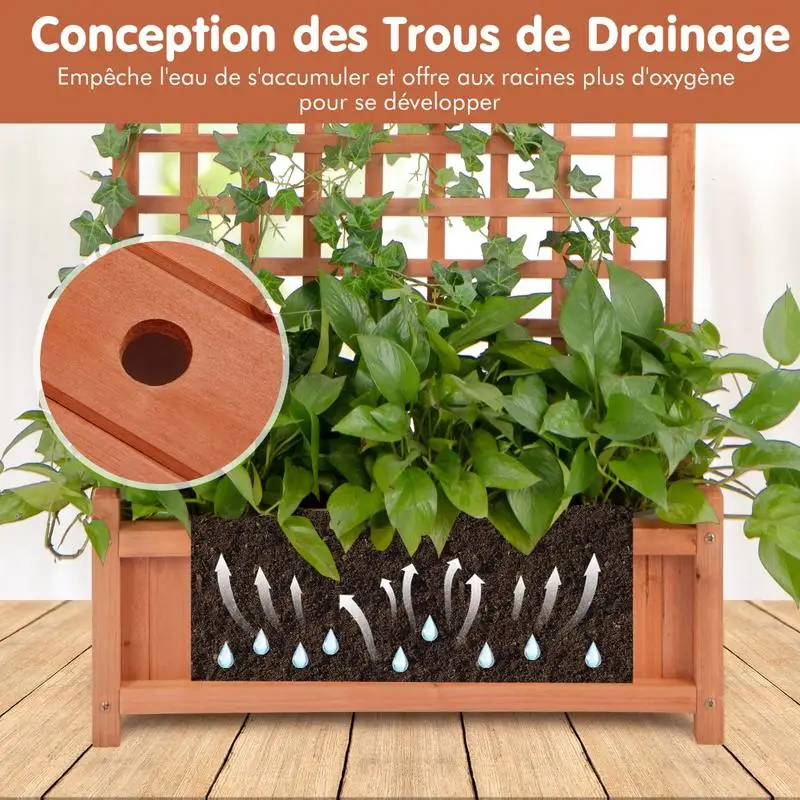 Jardinière en bois surélevée avec treillis arqué - Orange. Structure en bois massif stable, design surélevé pour éviter l'humidité du sol, idéal pour cultiver diverses plantes en extérieur.