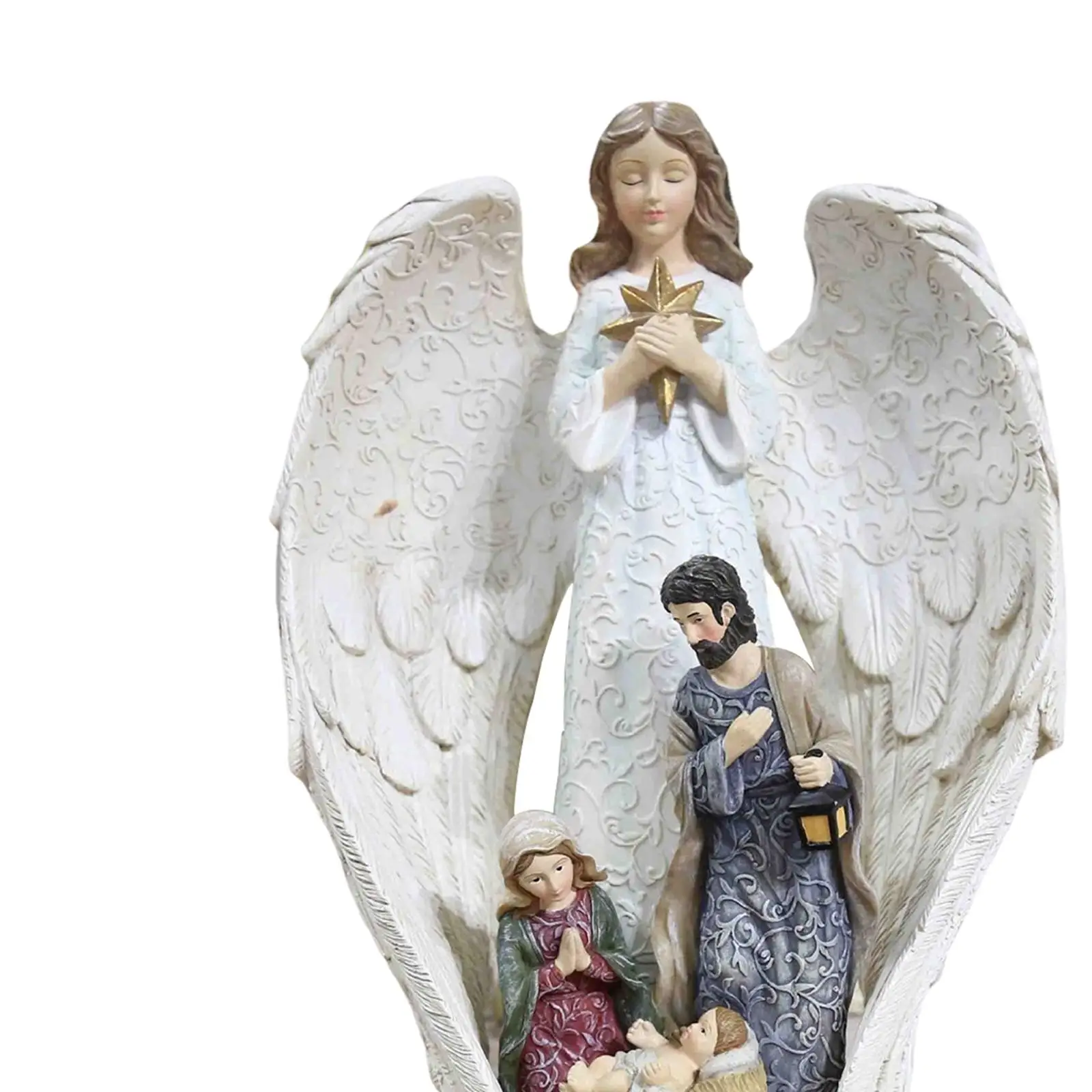 Holy Family Statue Resin Sculpture Hand Painted Decorative Collectable Nativity Scene Figurines Jesus Figure for Living Room