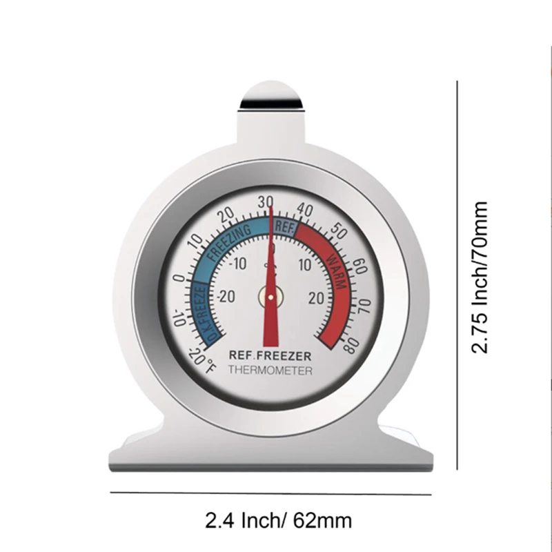 2 Pcs Refrigerator Thermometer 20℃～20℃/-20℉～80℉ Fridge Analog Thermometer Large Dial With Red Indicator Thermometer