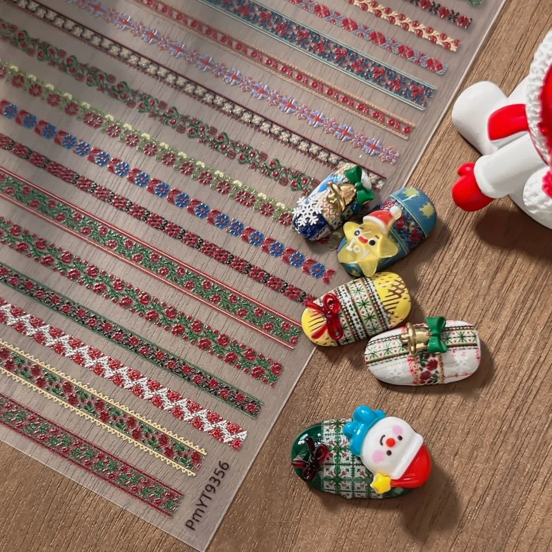 Winter Sweater Plaid Nail Stickers Retro Woolen Fabric Rose Cluster Brocade Christmas Adhesive 3DNail Art Sticker Manicure Decal