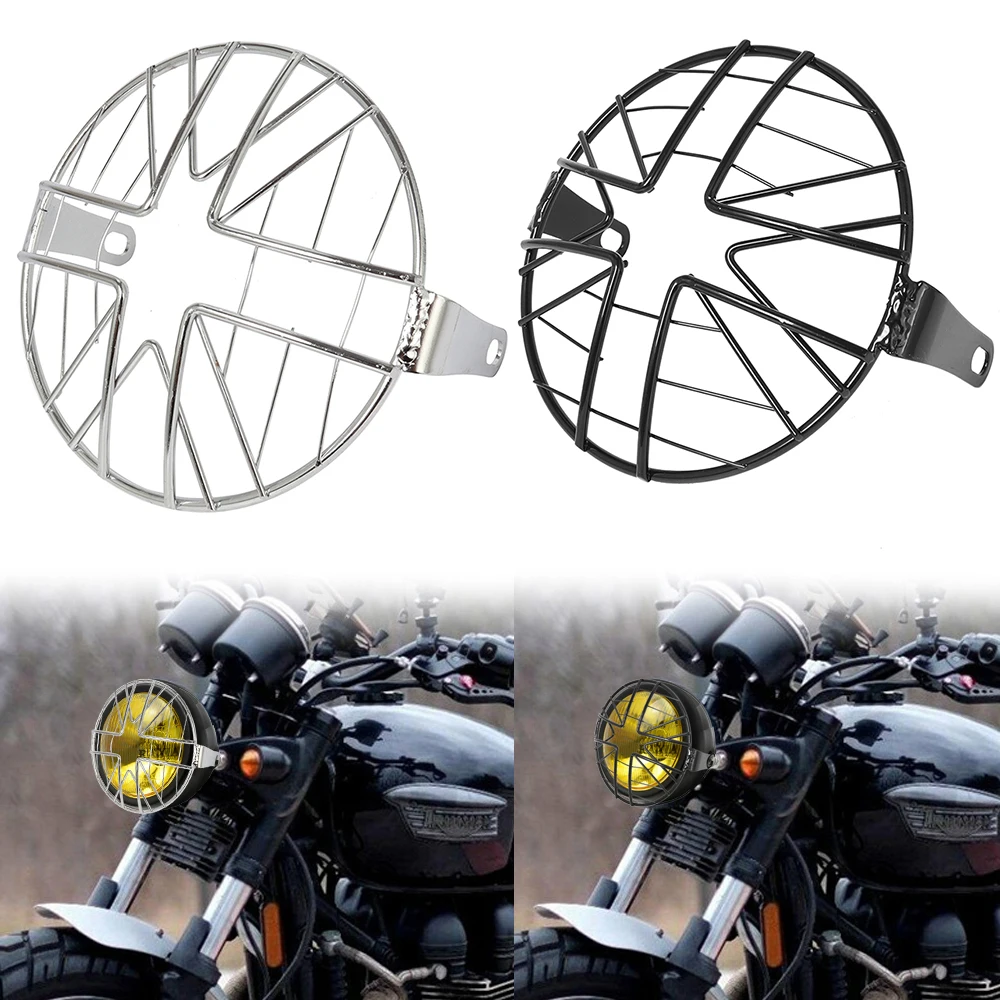 6.5 "Metall Motorrad Scheinwerfer Mesh Grills chutz Front lampe Mesh Kühlergrill Schutzhülle schwarz für Universal Cafe Racer Cruiser