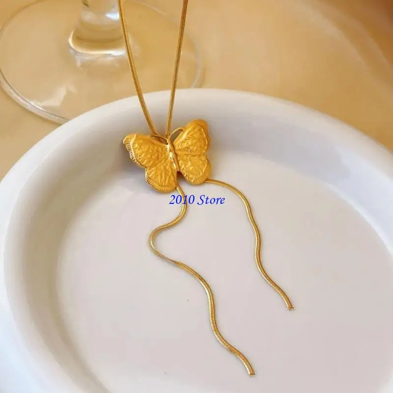 F3MF Sweater Chain Butterfly Necklace Choker Verstelbare elegante sieraden Halskain