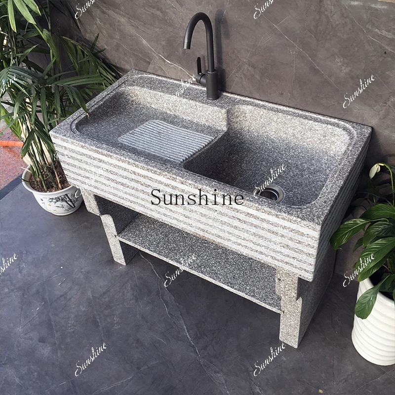 Balcony with washboard Outdoor courtyard Marble laundry pool  FT