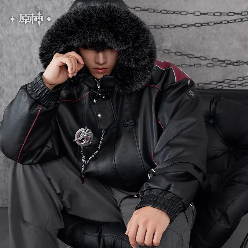[Genuine] Wriothesley Theme Impression Cotton PU Hooded Jacket Original Genshin Impact Cosplay Costumes Adult Warm Coat