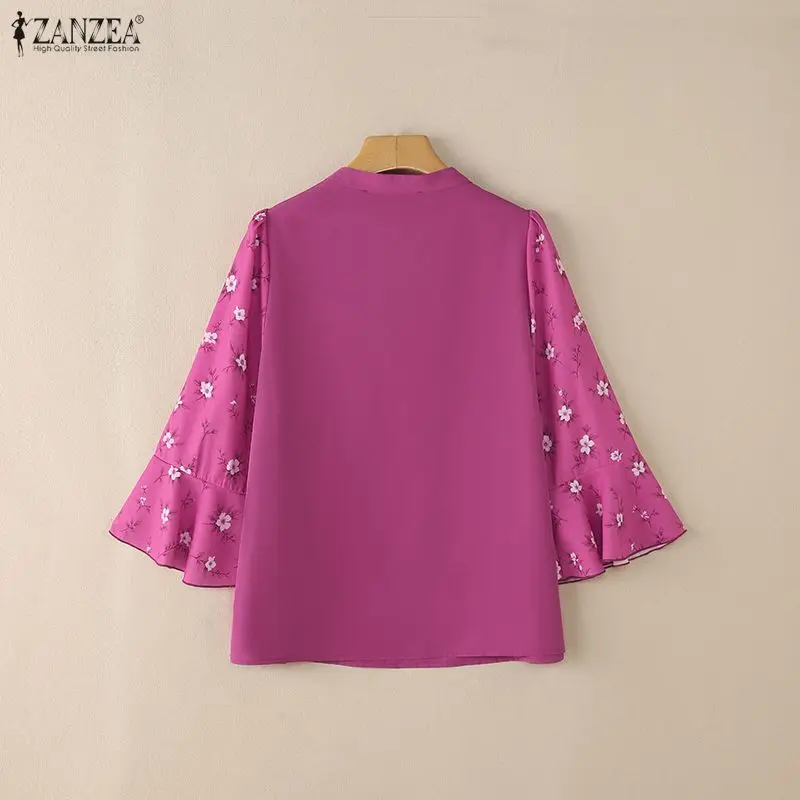 Primavera 2026 Camicette eleganti Donna Scollo a V Stampato floreale Manica a 3/4 Top larghi Estate Casual e Giorno ZANZEA Abbigliamento donna 3XL