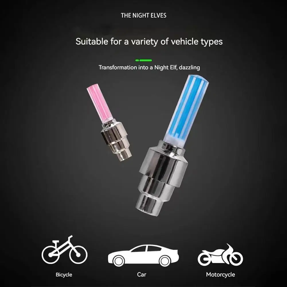 Tampas de válvula de pneu de bicicleta, 2 peças, luz led universal para pneu de carro, luzes flash de néon, acessórios à prova d'água para roda n2s6