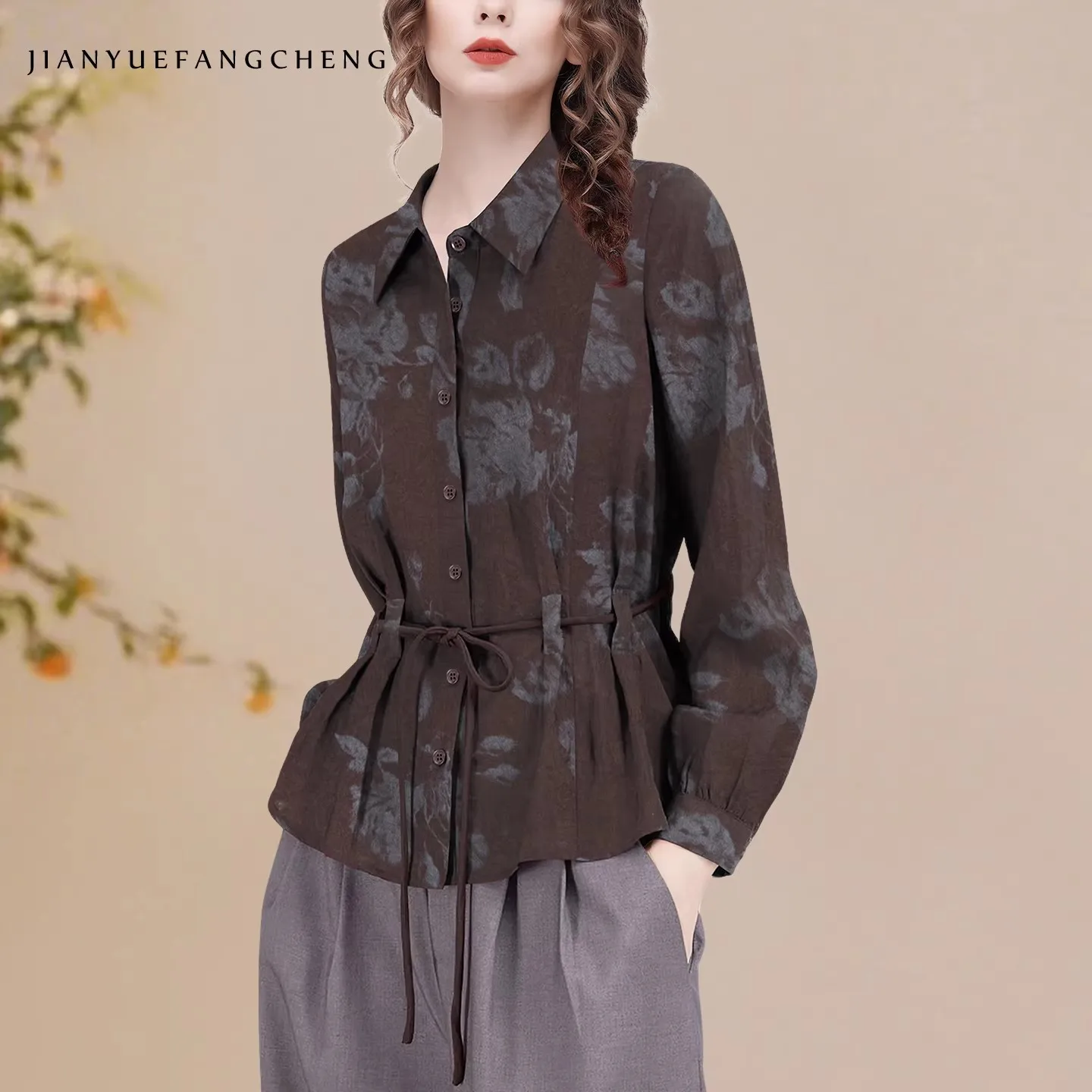 

Vintage Floral Printed Women Long Sleeve Satin Blouse Retro Fashion Button-down Shirts 2025 Fall Winter Female Casual Tops