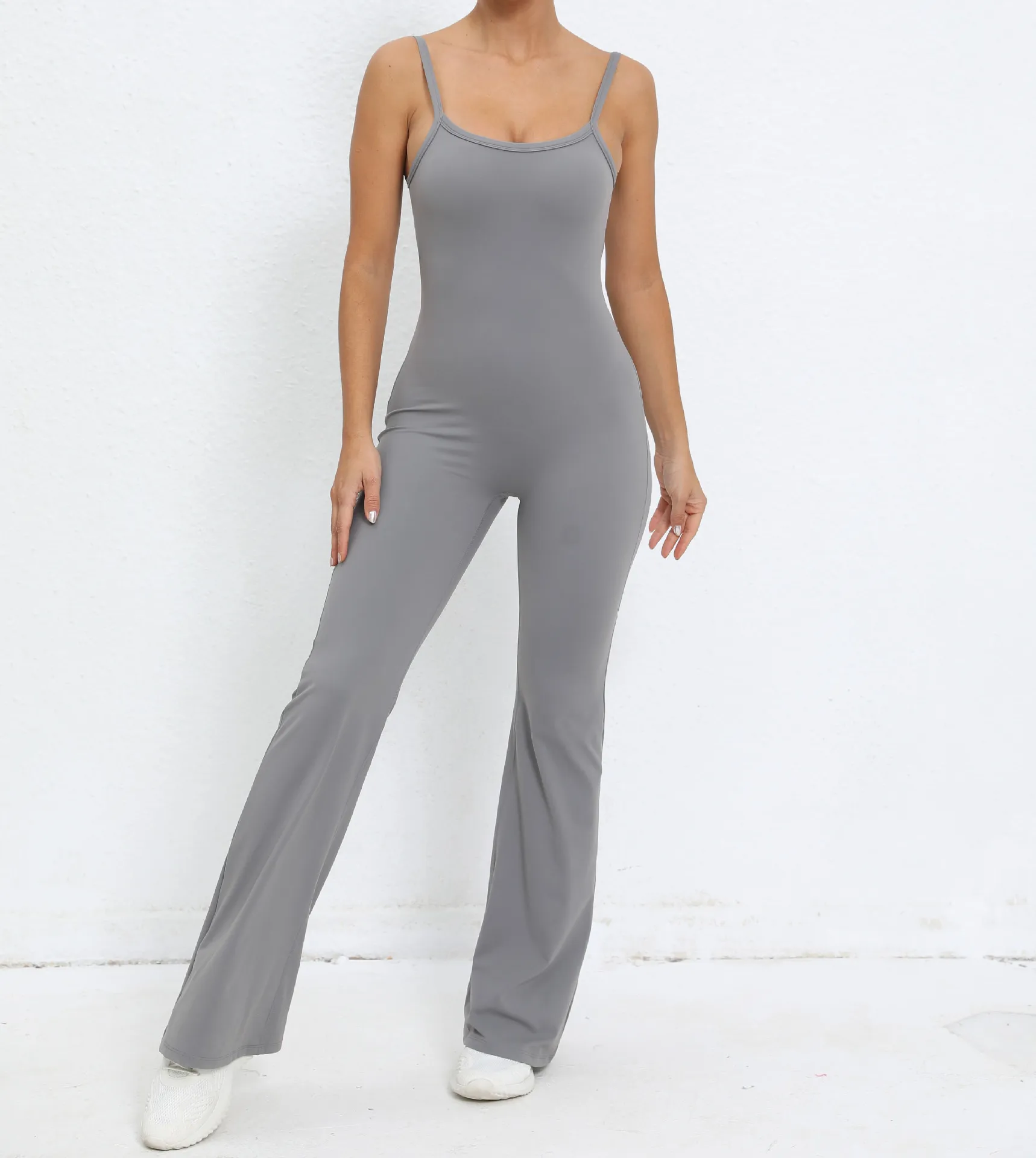 Seamless Yoga Flared Jumpsuit Pants Sports Fitness Peach Hip-lifting Adjustable Strap Backless One-Piece Gym Outdoors Tracksuits