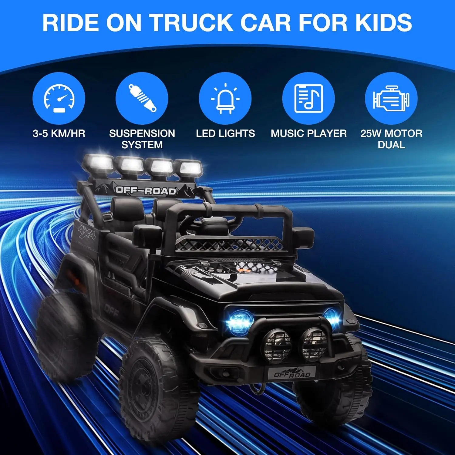 12V Kids Ride on Truck, Electric Vehicle Jeep Car with Remote Control for Kids, Spring Suspension,Speaker,3 Speeds,LED Lights  ﻿