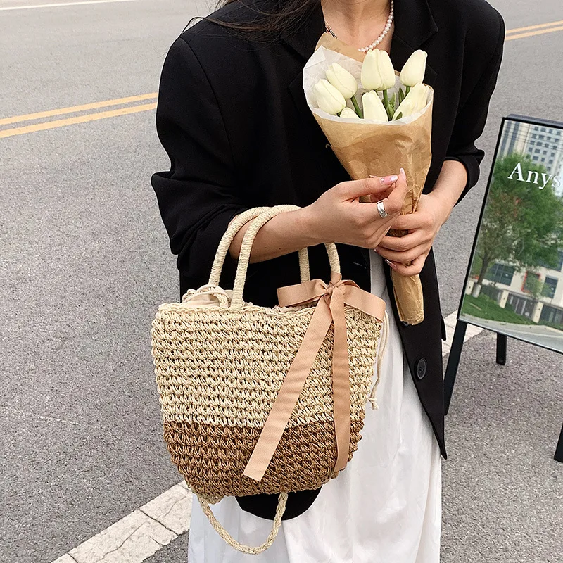 Borse a tracolla Casual da donna in paglia borse tessute in vimini fatte a mano estate vocazione borsa da spiaggia in Rattan Totes femminili di