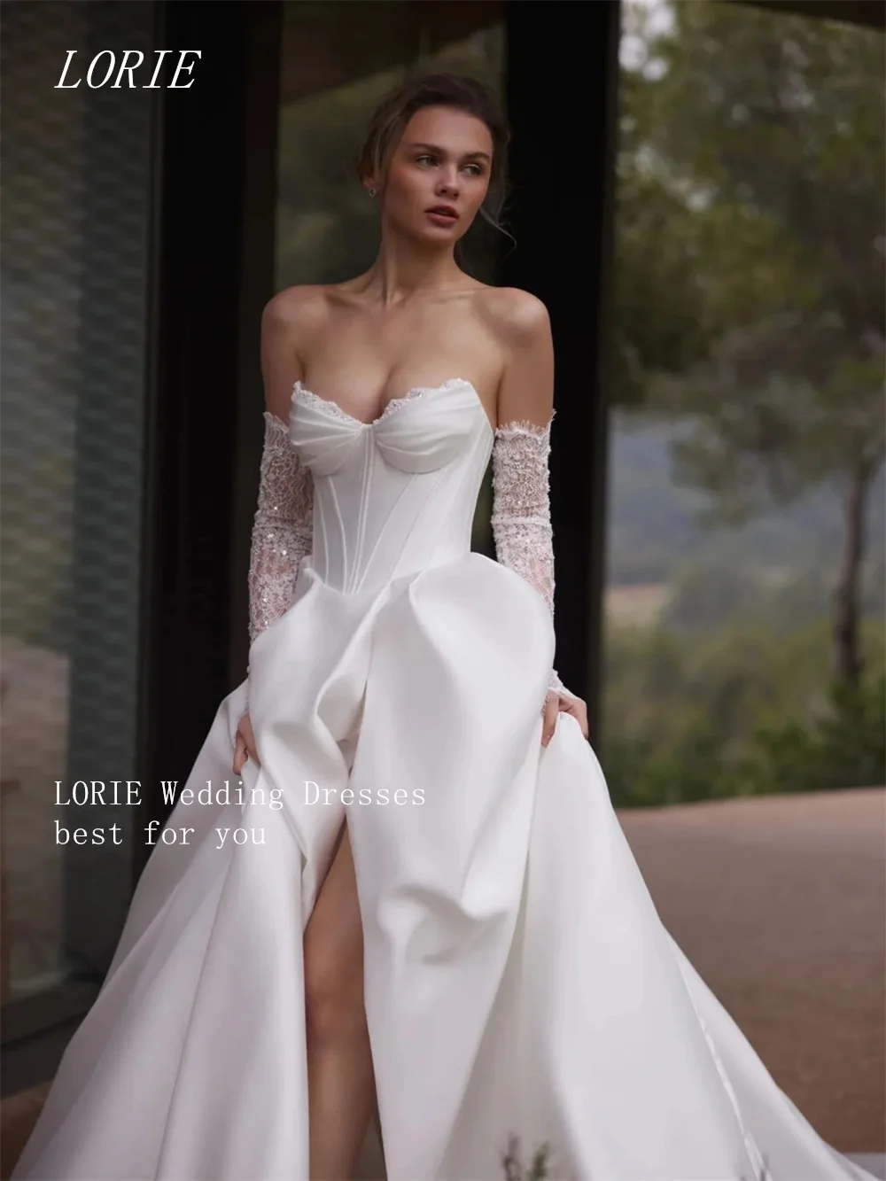LORIE Luksusowa Suknia Ślubna Bez Rękawów w Kształcie Litery A, Dekolt w Serek, Suknie Ślubne z Temperamentem, Rozcięcie z Boku, Suknia Ślubna na Zamówienie, Kolekcja 2026