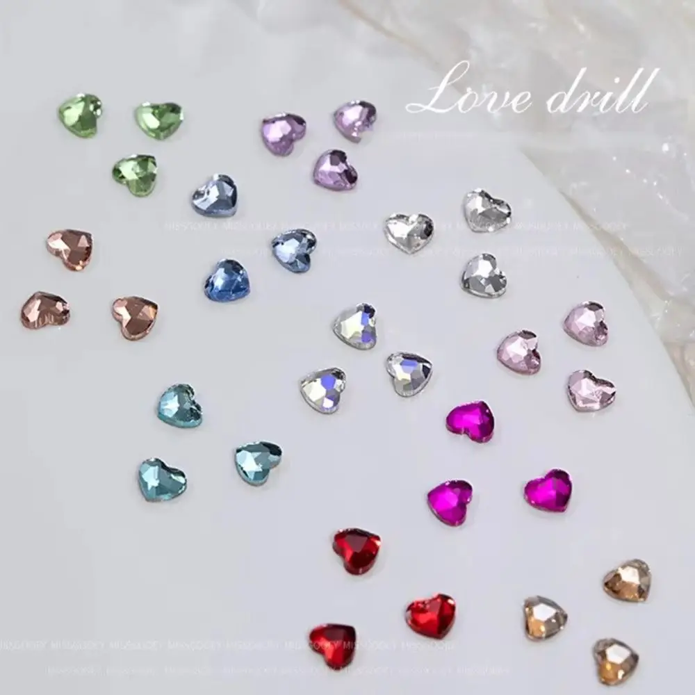 50PCS Colorful Love Heart Diamond Nail Decoration Flat Bottom Small Peach Heart Heart-shaped Nail Accessories Mini Size