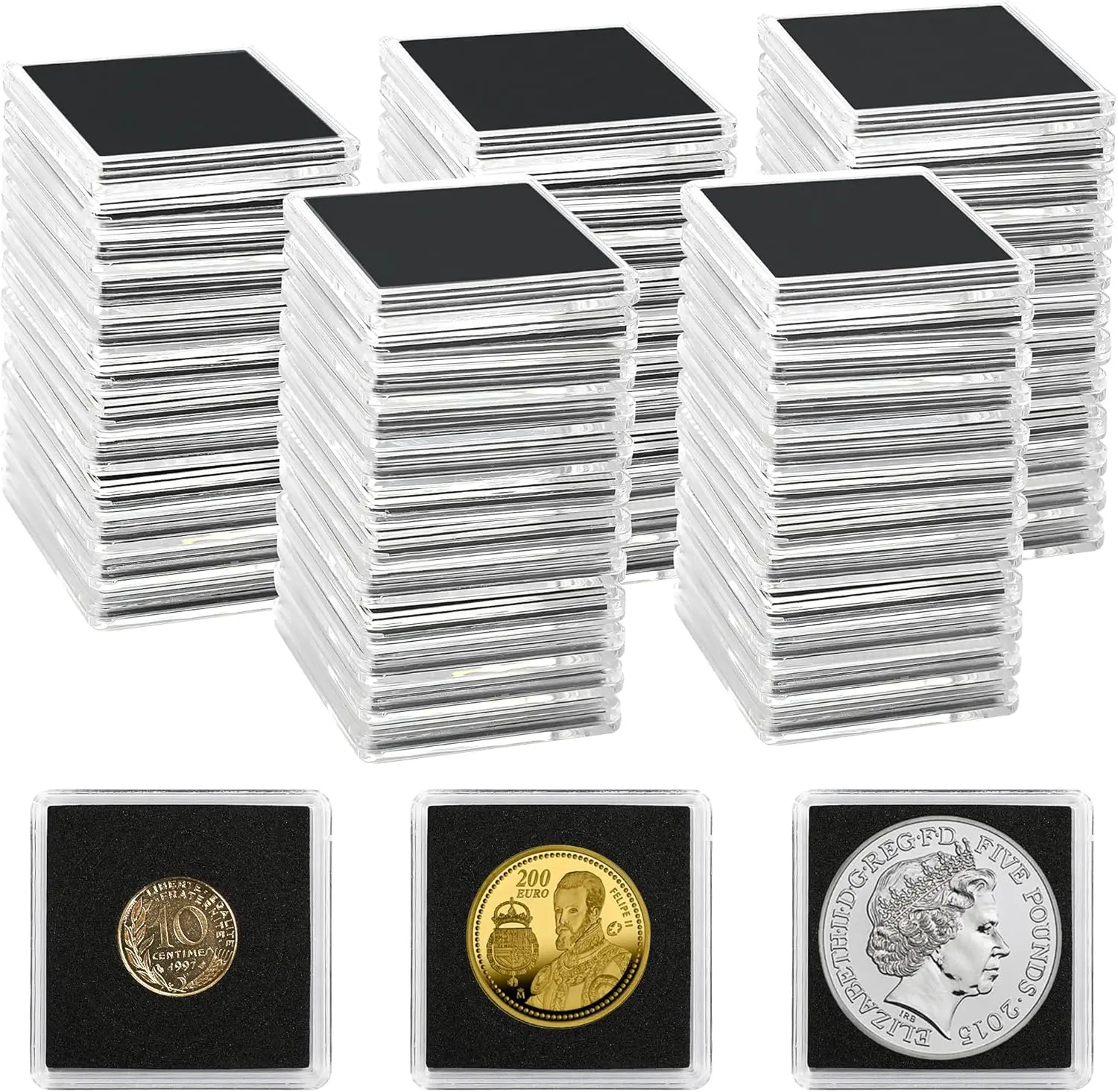 

80 Pcs Coin Capsules with 5 Size Black Gaskets 20/25/30/35/40mm Clear Coin Holders for Collection Supplies