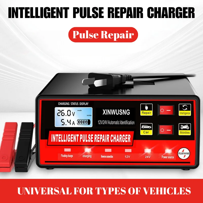 شاحن بطارية عالمي 12 فولت/24 فولت لسيارة دراجة نارية - نبض ذكي شحن سريع إصلاح نبض السيارات شاشة الكريستال السائل 600A الذروة #1