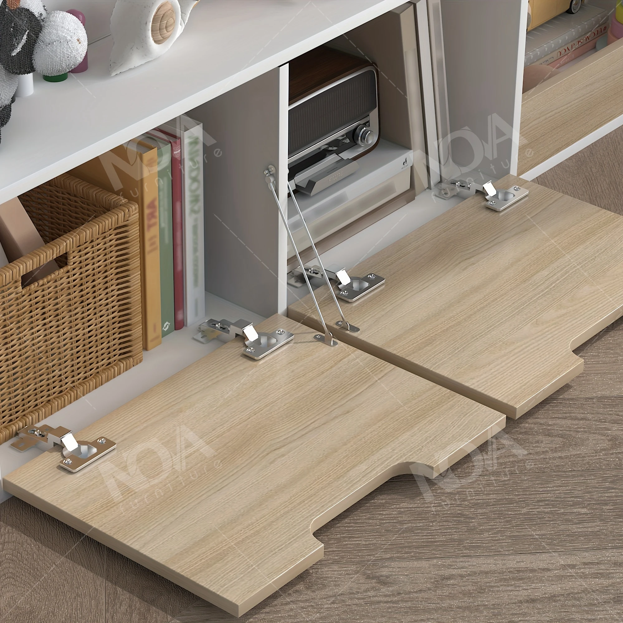 الأسهم الأمريكية خشبية على شكل حرف U كبيرة 4-Layer خزانة الكتب غرفة نوم الأطفال لعبة خزانة الأطفال القراءة رف الكتب الأثاث