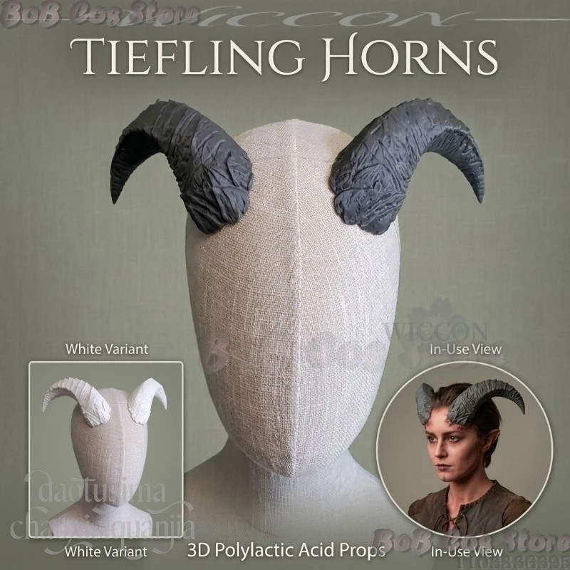 Accesorios de Cosplay de Demonio BG3 para Anime y Videojuegos: Cuernos de Tiefling, Pelaje, Diadema de Ácido Poliláctico 3D, Accesorios de Cabeza