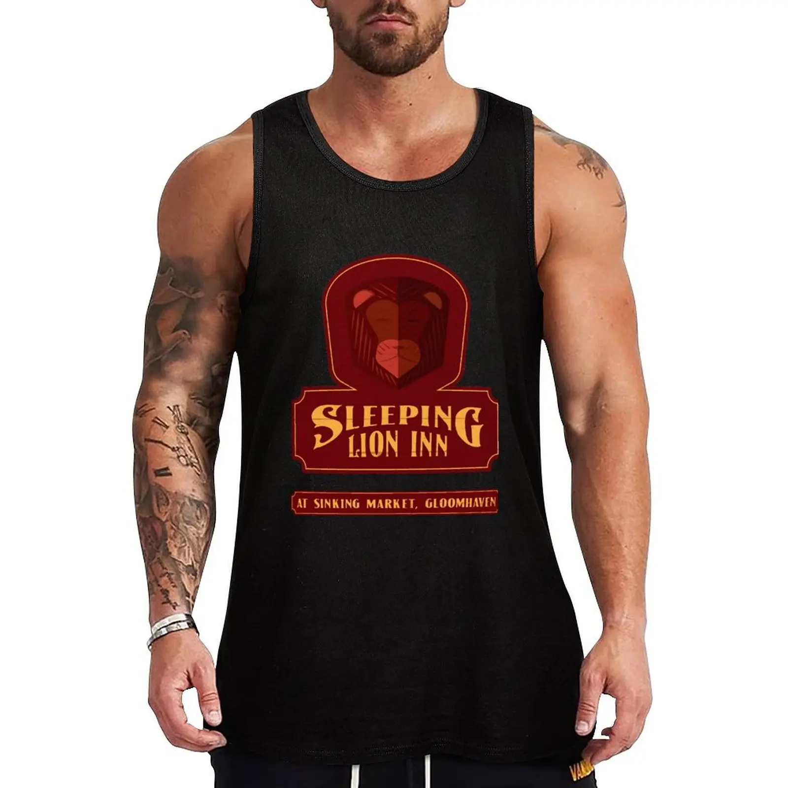 

The Sleeping Lion Inn SIgn Tank Top Bodybuilding clothing man Clothing Man gym clothes