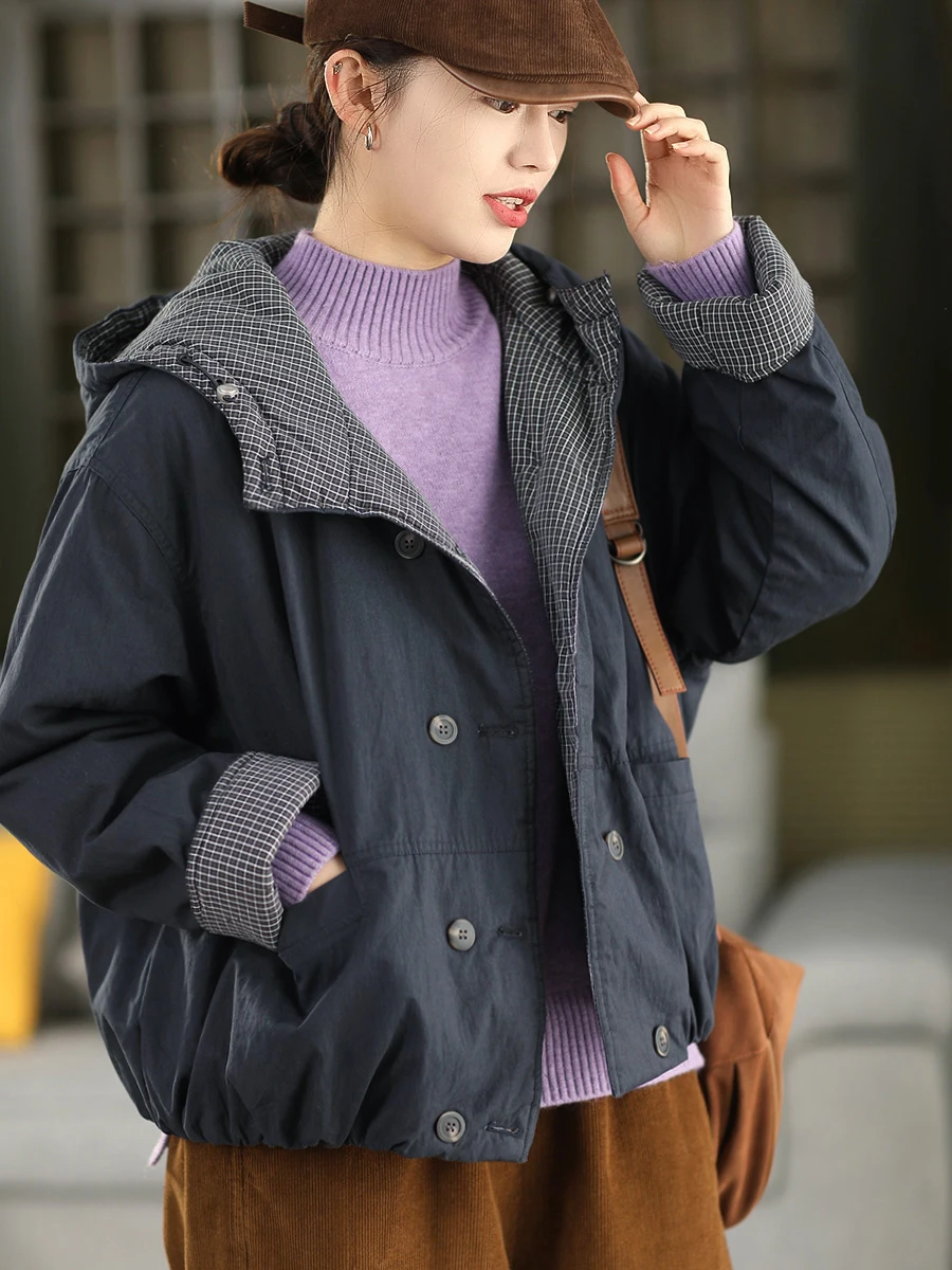 

Thiened Retro Cotton Jaet Women's Winter Coat Inner Flannel Hooded Cotton Padded Warmth Outerwear Coat Fem Faion