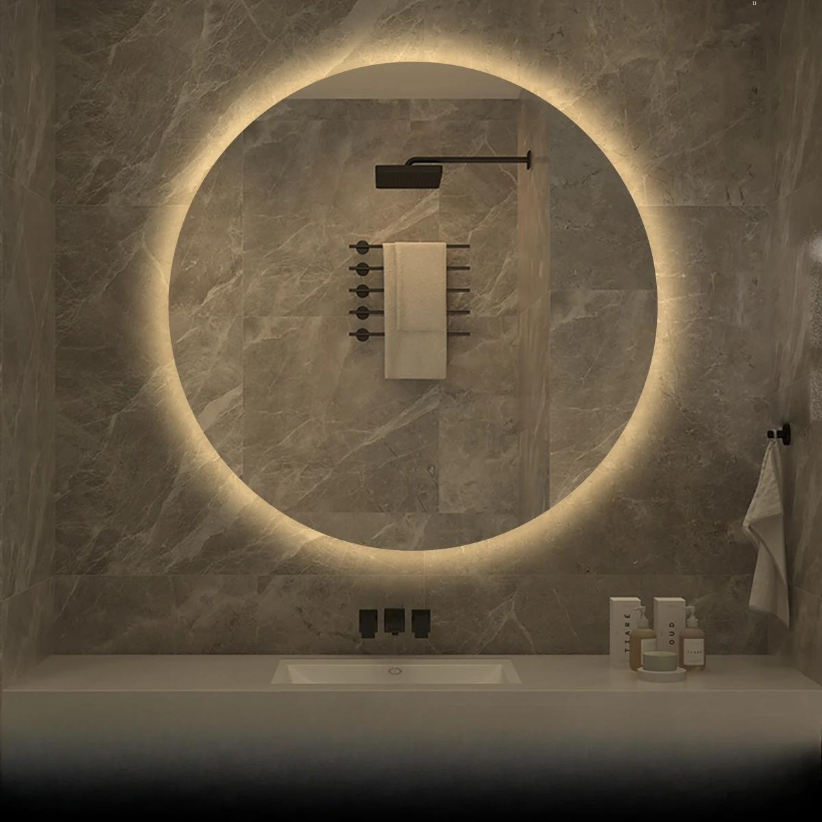 

40/50/60CM Round Bathroom Mirror Hotel Bedroom Defogging Decorative Mirror 3 Color Adjustable Backlight Smart With LED