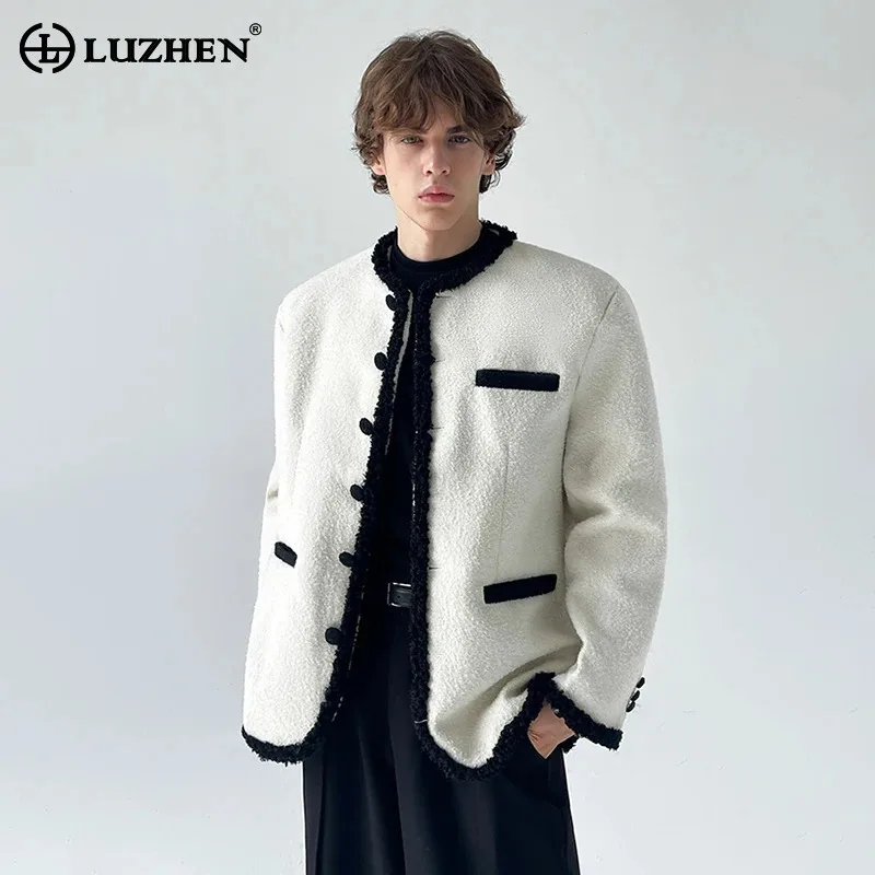 LUZHEN 2025 Winter New Original High Quality Fleece Brushed Jacket Men's Fashion Color Contrast Edge Handsome Male Coat JY5374