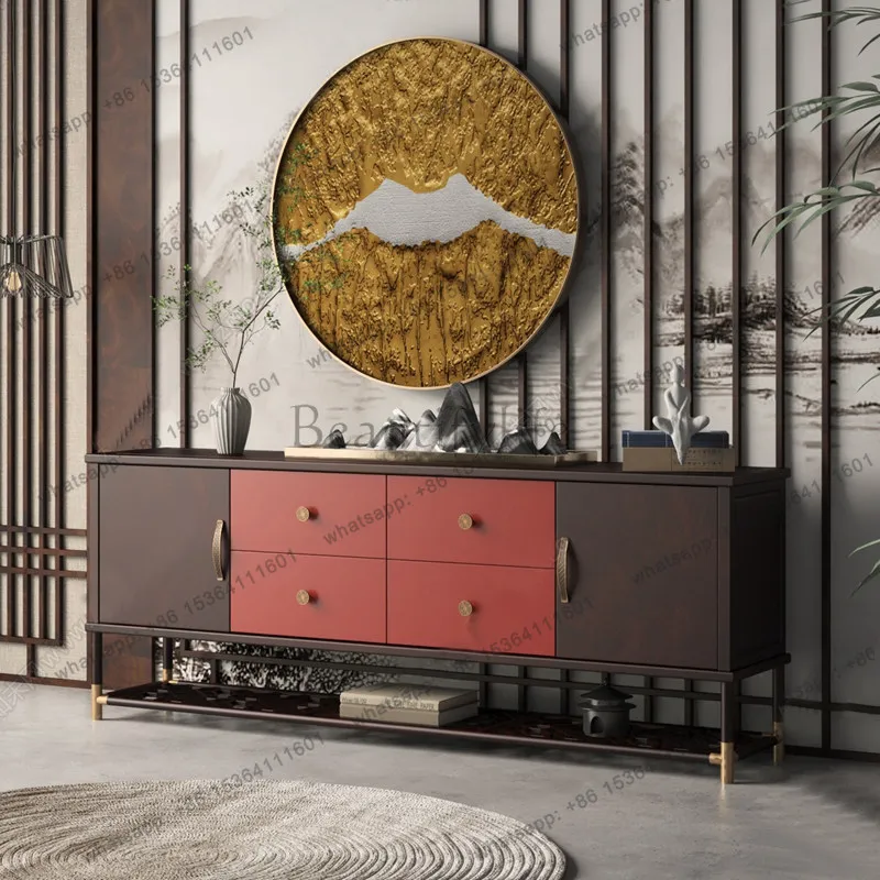 New Chinese-style solid wood TV cabinet, low side cabinet furniture, light luxury ash wood high-end customization