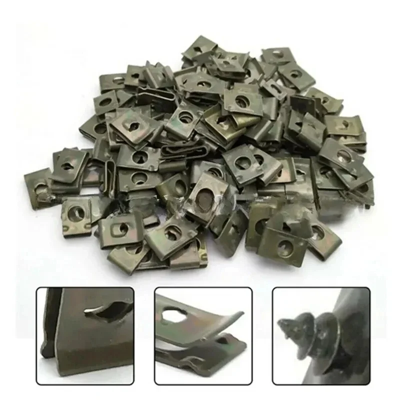 10-100PCS Metal U-Type Clip Car Screw Base Auto Modification Fastener Fender Trim Panel Bumper Protection Clip Car Accessories