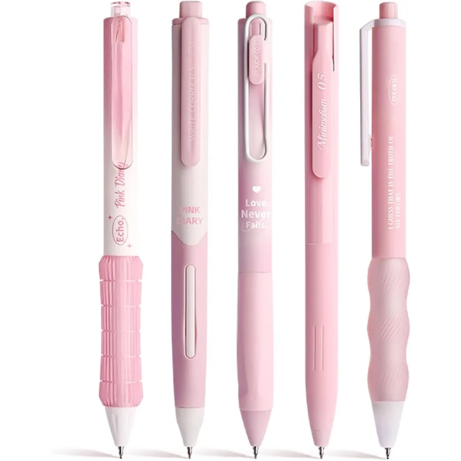 

5 Count Pastel Gel Ink Pen SetCute Note Taking 0.5mm Fine Point Retractable 5 Count Black Ink Pens for Writing Jourling School