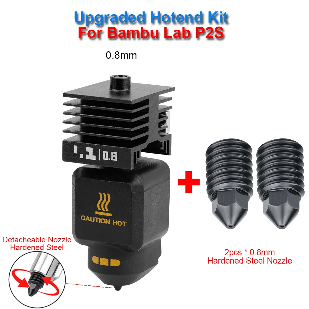Verbessertes Hotend-Kit für Bambu Lab P2S 0,2/0,4/0,6/0,8 mm abnehmbare Düse Hot End für Bambulab P2S 3D-Drucker Ersatzteil