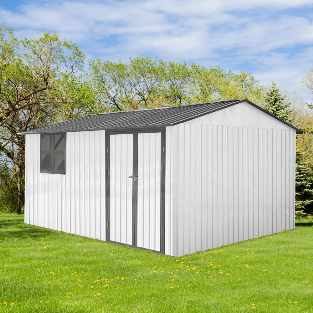 Metal garden sheds 10ftx12ft outdoor storage sheds white+grey with window