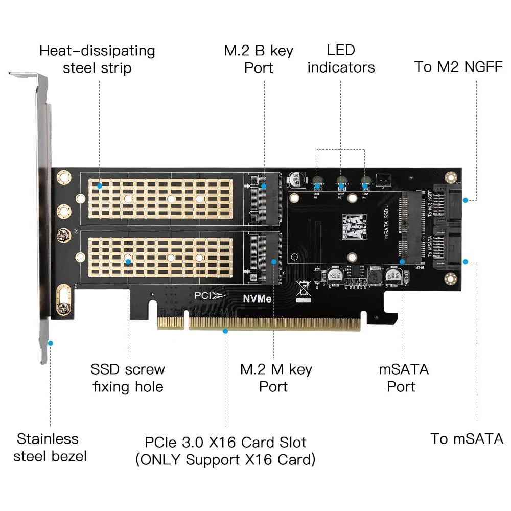 Scheda adattatore SSD NGFF e MSATA 3 in 1, adattatore da M.2 NVME a PCIE/M.2 SATA SSD a SATA III/MSATA a SATA per