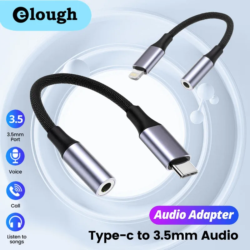 Elough USB C To 3.5 mm Jack Adaptador lightning to 3 5 mm jack Audio Earphone Converter For iPad Xiaomi Samsung Cable Adapter