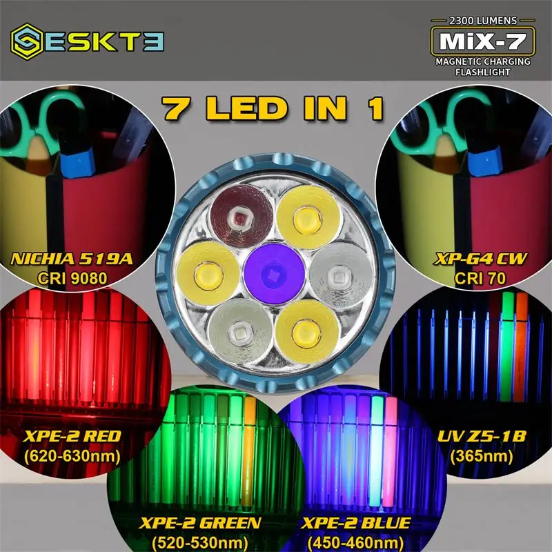 Imagem -02 - Skilhunt-lanterna Led de Carregamento Magnético Eskte Mix7 em Multicolor 2300 Lumens 18350 Bateria Incluída