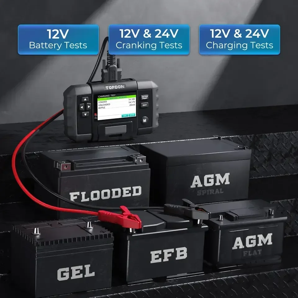 2025TOPDON工場供給BT600新登場12V 24V車両自動車バッテリー始動充電テスターアナライザー（印刷機能付き）