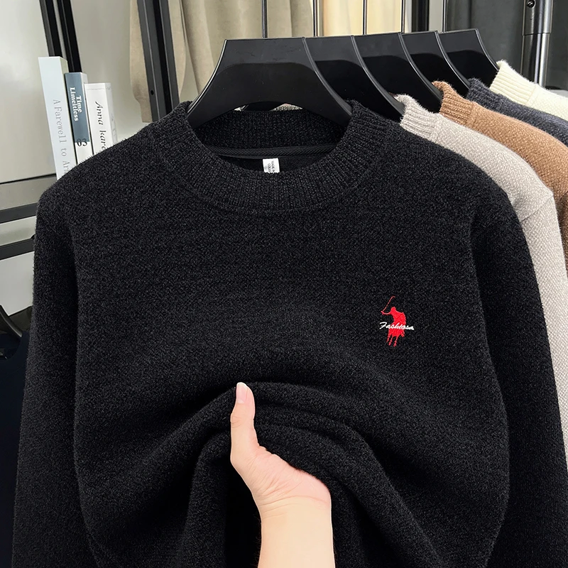 

High End One-piece Velvet Fashionable Trend Sweater for Men in Autumn and Winter 2025, Mink Fur Round Neck Warm Base Sweater
