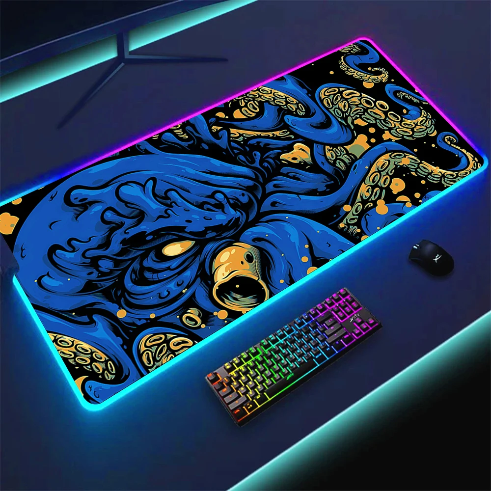 HD Print Mouse Mats Octopus Large RGB Mouse Pad Game Accessories Mousepad Gaming Desktop Carpet LED Colorful Luminous Deskmats