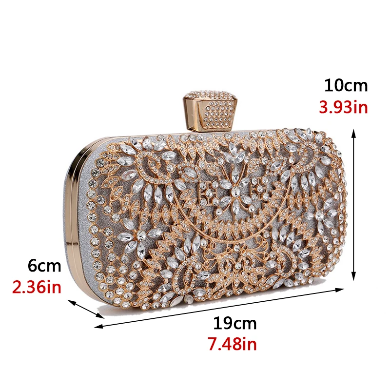 Red Color Hollow Out Fashion Clutch Luxury Diamonds Floral Evening Bags Party Wedding Bridal Handbags Purse