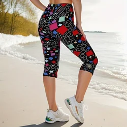 QR13 Leisure Vacation Leggings, Colorful Plaid Capris, WOMEN'S Fashionable Fitness, Fitness, and Sports Elastic Waist Pants