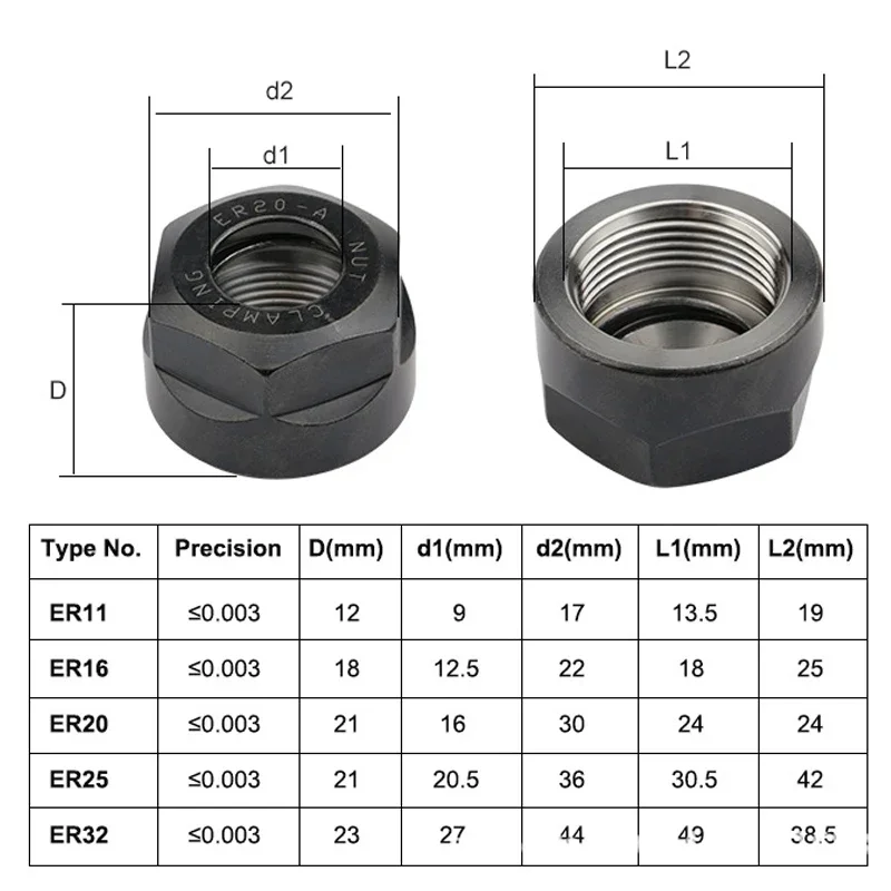 ER11 ER16 ER20 ER25 ER32 Nut High Precision Machine Nut Carving Machine Nuts Electric Spindle Chuck Nut ER Collet Accessory