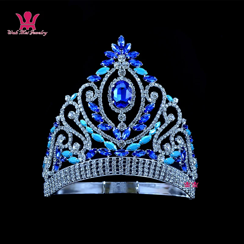 

Pageant Crown Blue Wedding Bridal Tiara Austrian Rhinestone Crystal Brides Headpiece Beauty Prom Party Costumes Hairwear mo226