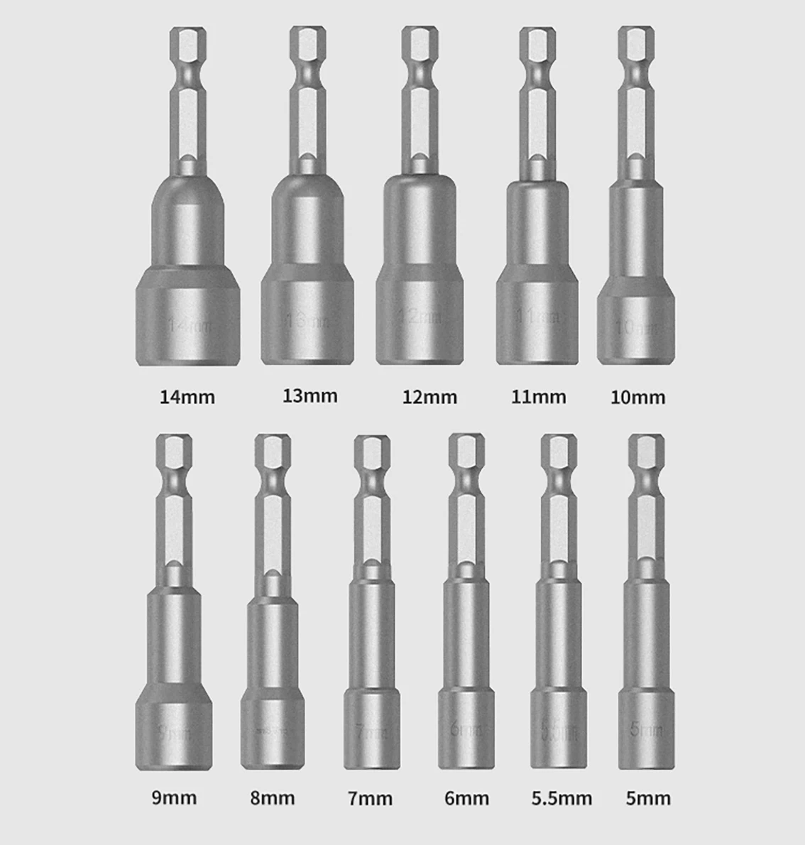 六角穴スリーブビットセット,ドリル,衝撃ドライバー,ドリルツール用ナットドライバー,長さ65mm, 100mm, 5mm-14mm