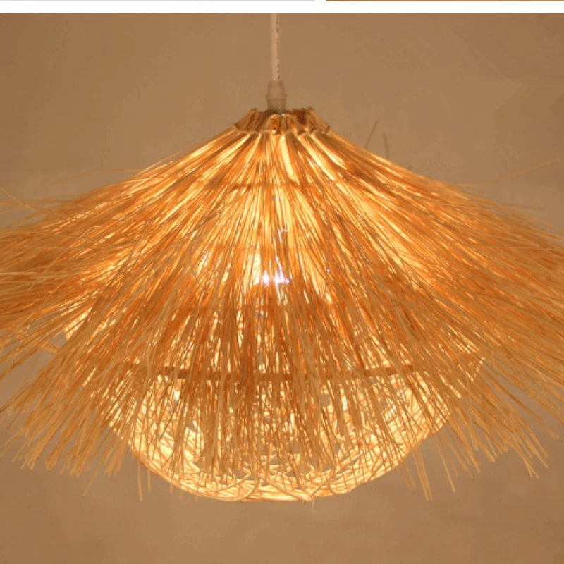 Hot Sale Bamboo Pendant Lamp Restaurant Bamboo Vine Lampshade Chandeliers Pendant Lights HandmadeNatural Rattan Wicker E27 LED