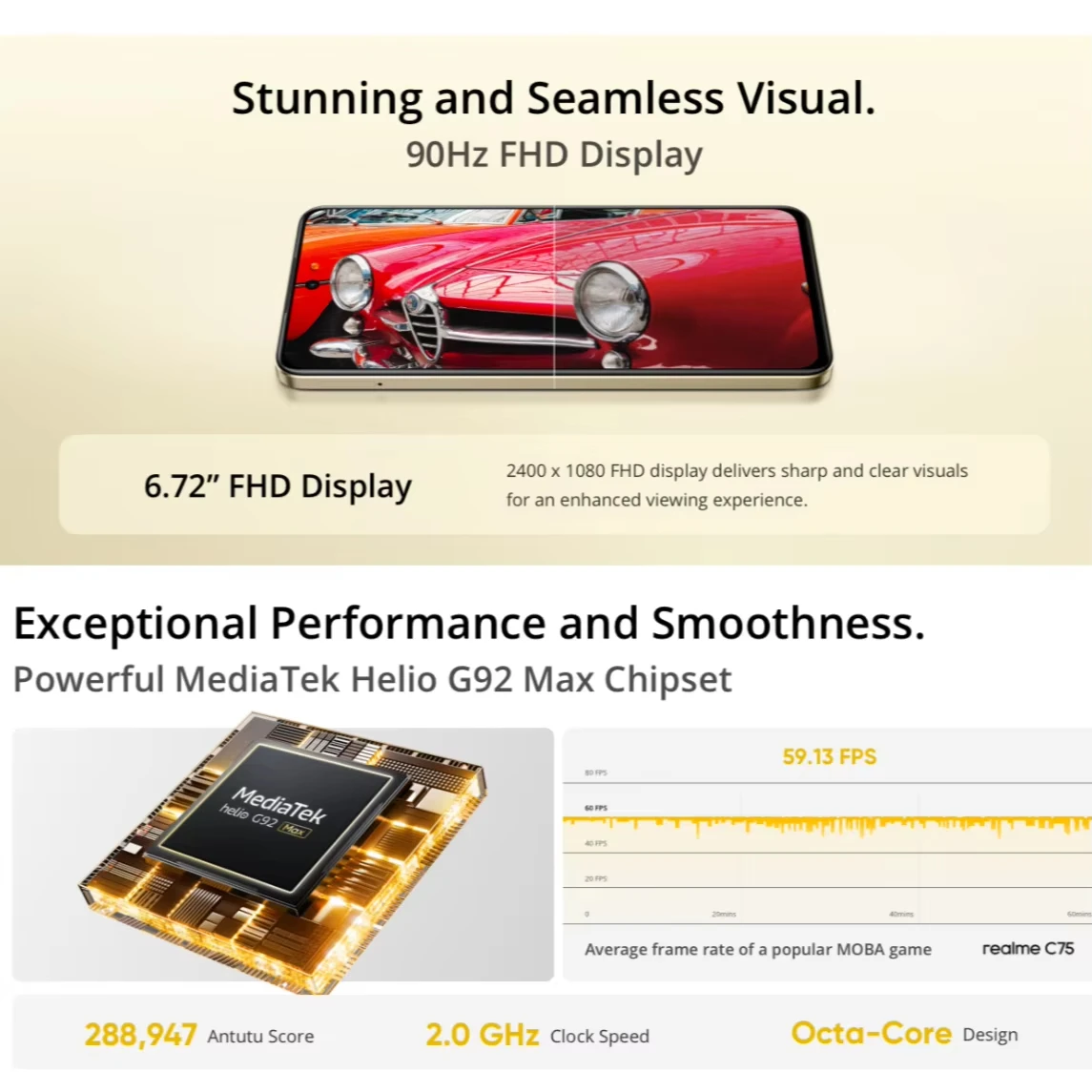 النسخة العالمية realme C75 6.72 ''90 هرتز FHD عرض 50MP AI كاميرا 5828mAh بطارية 45 واط شحن IP69 100% هاتف محمول أصلي NFC